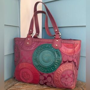 Vintage Coach Patchwork Leather/Suede Shoulder Bag Tote Bag